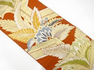 アンティーク　幾何学に花更紗模様織出し袋帯（材料）